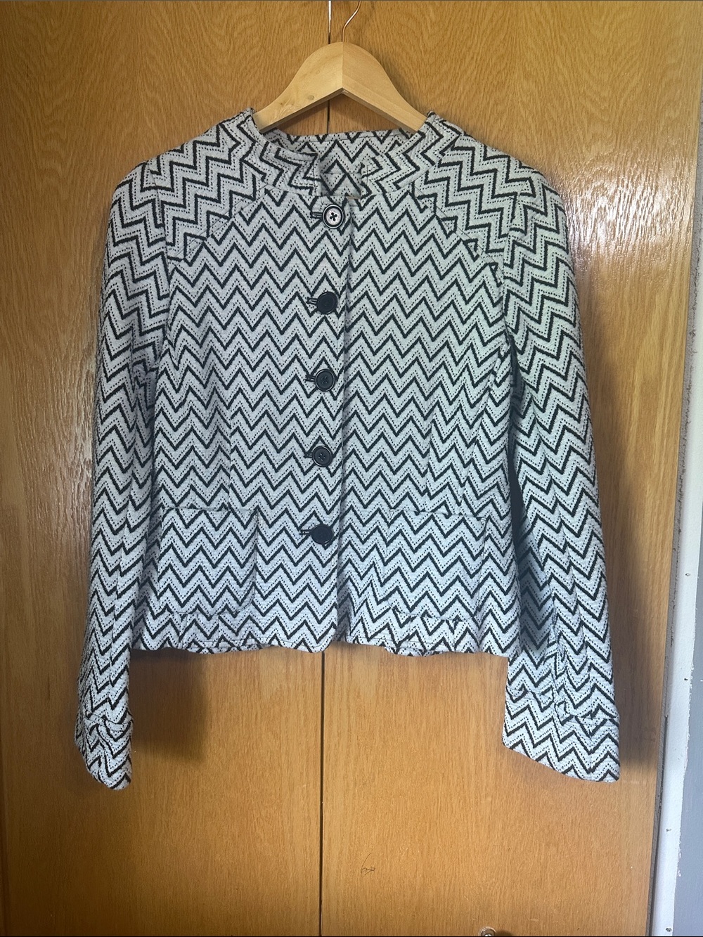Nicole Black & White Chevron Button-Front Blazer